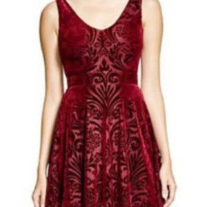 Aqua Maroon Velvet Burnout Skater Dress, Size Large